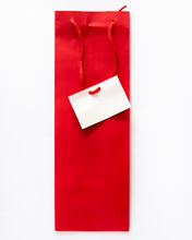 Load image into Gallery viewer, Red Bottle Bag with Cord Handle and Tag
